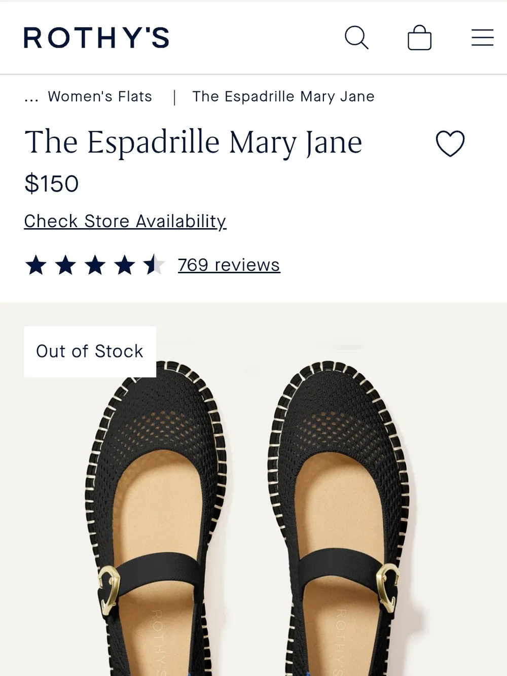 Rothy's Espadrille Mary Jane in Black with Gold Buckle
